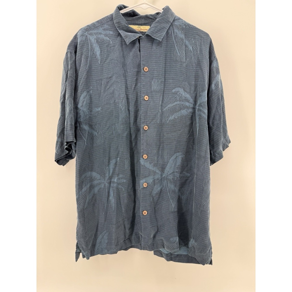 Tommy Bahama Hawaiian Shirt Mens M Blue Palm Tree 100 Silk Short Sleeve
